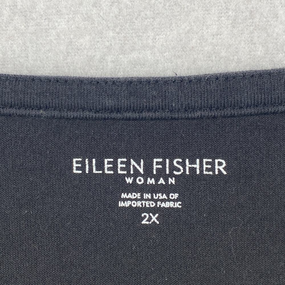 EILEEN FISHER Dress 2X Plus Stretch Organic Cotton Faux Wrap Midi Black USA - Picture 5 of 12